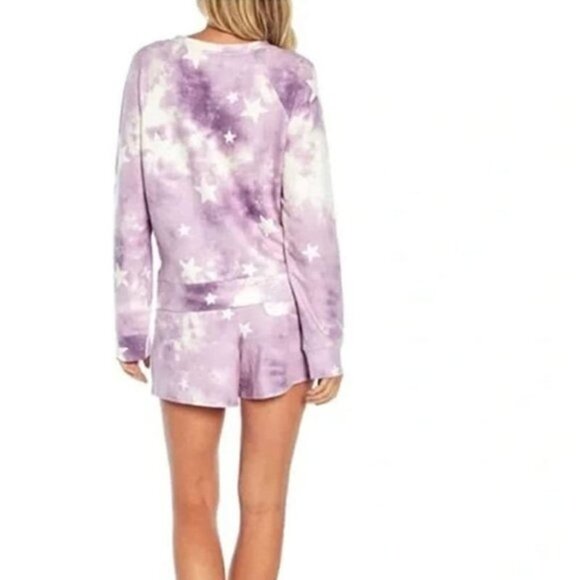 WILDFOX Purple Tie Dye Sweatshirt + Short Lounge Set Size: XL - NEW - Picture 2 of 4
